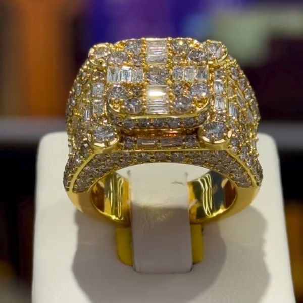 36ct Emerald Cut Zircon Luxury Sterling Silver Plated Yellow Gold Handmade Ring