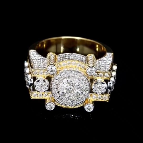36ct round cut Zircon luxury sterling silver plated yellow gold handmade ring