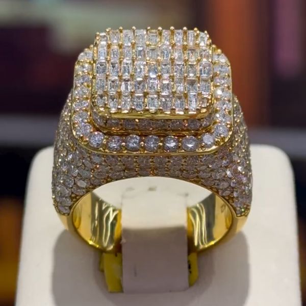 36ct Emerald Cut Zircon Luxury Sterling Silver Plated Yellow Gold Handmade Ring