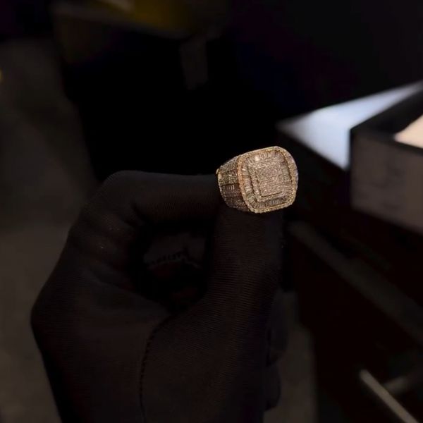 16ct Emerald Cut Zircon Sterling Silver Rose Gold Plated Handmade Men's Ring