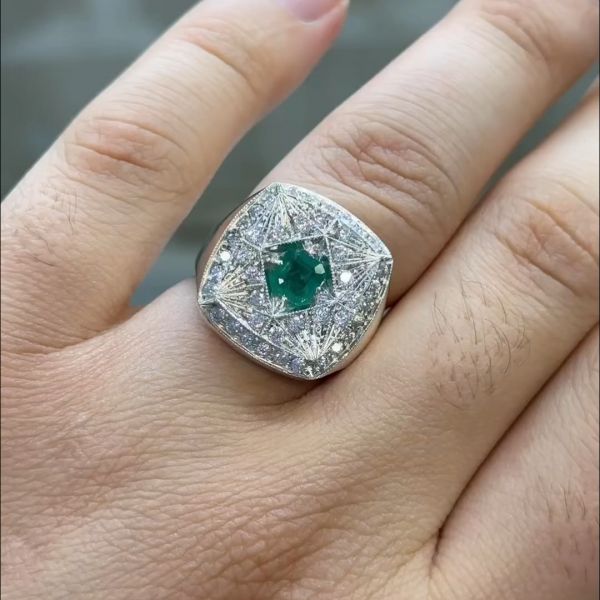 6ct cushion cut emerald sterling silver handmade ring