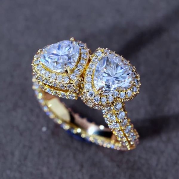 8ct heart-shaped Zircon handmade sterling silver plated yellow gold ring