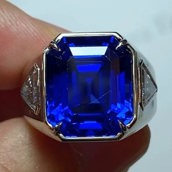 10ct cushion cut sapphire handmade sterling silver ring