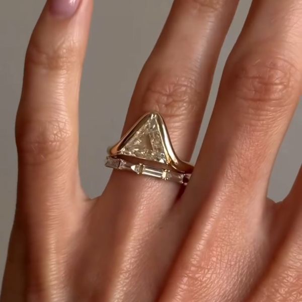 5ct Triangle Cut Zircon Handmade Sterling Silver Plated Yellow Gold Ring