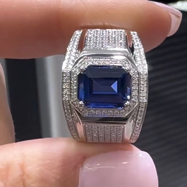 5ct Emerald Cut Sapphire Handmade Sterling Silver Ring