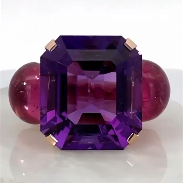 8ct emerald cut amethyst sterling silver and rose gold plated handmade ring