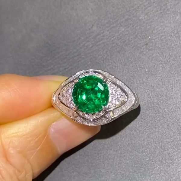5ct Round Cut Emerald Sterling Silver Handmade Ring