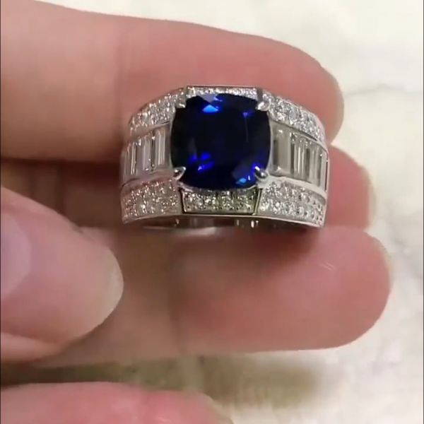 4ct Round Cut Sapphire Handmade Sterling Silver Engagement Ring