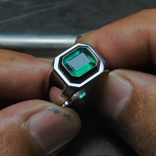 3ct Emerald Cut Emerald Sterling Silver Ring