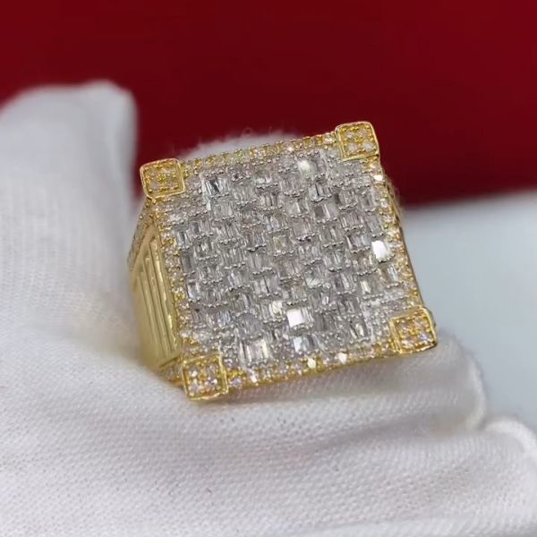 3ct cushion-cut Zircon sterling silver plated yellow gold handmade ring