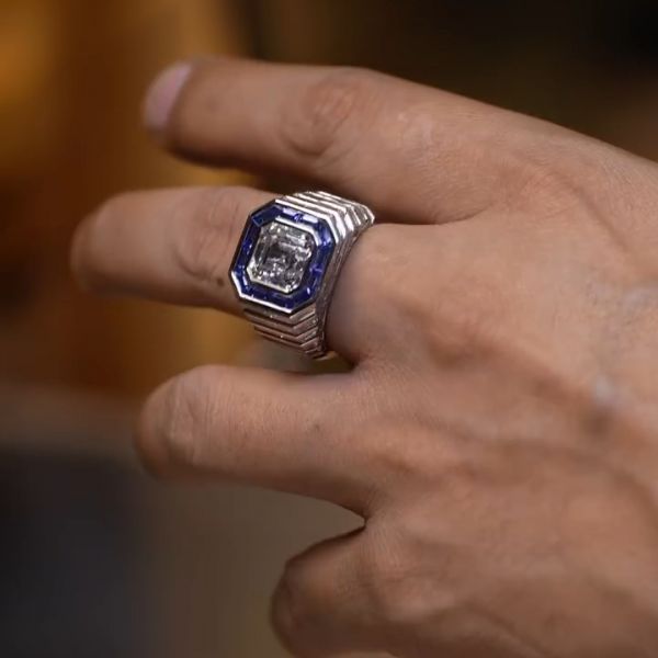 5ct cushion-cut zircon and sapphire sterling silver handmade ring