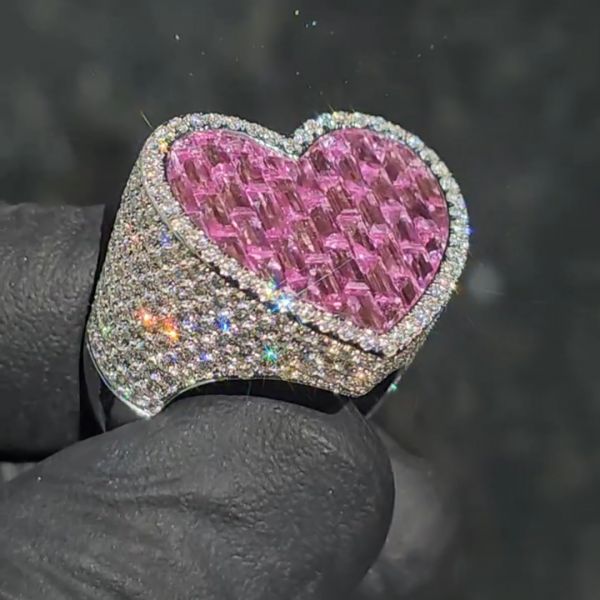 4ct cushion-cut pink zircon sterling silver heart-shaped handmade ring