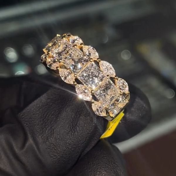 2ct Princess Cut Zircon Sterling Silver Plated Yellow Gold Handmade Ring