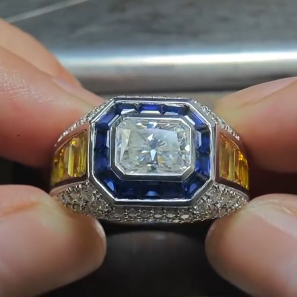 5ct princess-cut Zircon and sapphire handmade sterling silver ring