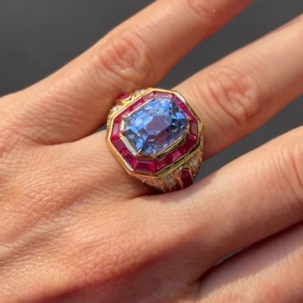 4ct cushion-cut sapphire sterling silver plated with yellow gold handmade luxury ring