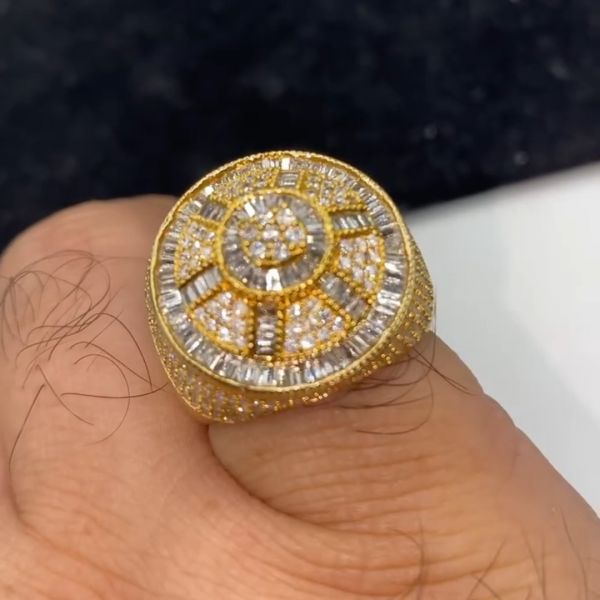 3ct round-cut sterling silver plated with yellow gold handmade men's ring