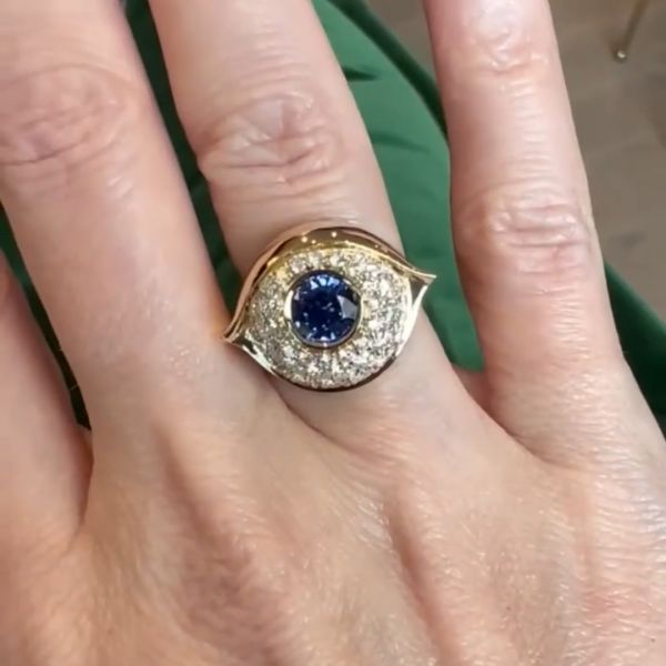 2ct round-cut sapphire handmade sterling silver and yellow gold plated ring