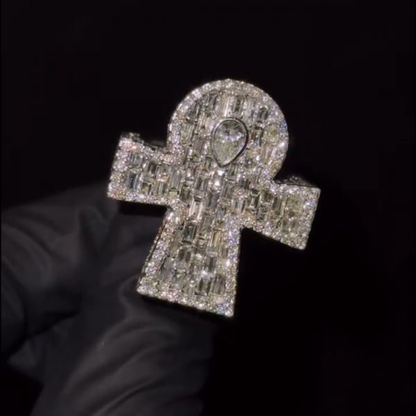 9ctw pear-shaped center stone and cushion-cut side stones Handmade sterling silver ring